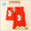 Red Wholesale adult women mom & kids cheap bulk full printing cotton fashion design flower girl dress for wholesale